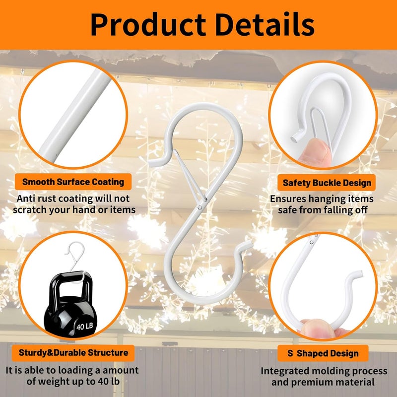 iCafePub 24 PCS S Hooks for Hanging with Safety Buckle, 3.5 inch Heavy Duty Metal S Shaped Hooks Stainless Steel for Hanging Kitchen Utensil, Cups, Pots, Plants, Bags, Hats (White) - Image 4